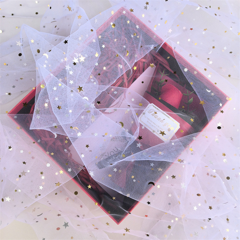 Cutting Star and Moon Mesh Fabric Starry Sky Moon Yarn Decorative Background Yarn Gift Packaging Handmade DIY