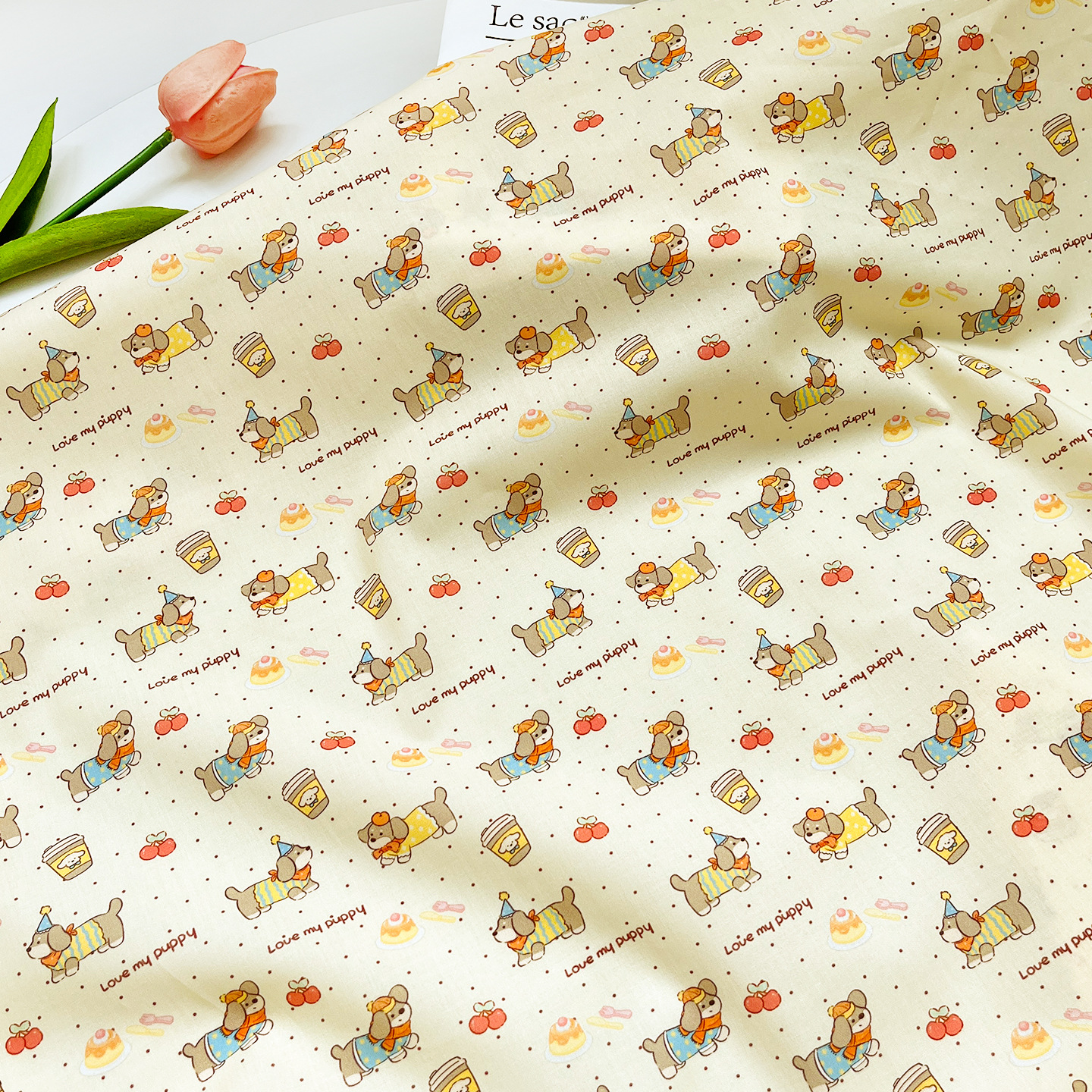 Polka Dot Puppy Cotton 60 Count Poplin Digital Printing Fabric Clothing Women's Dress Shirt Skirt Fabric