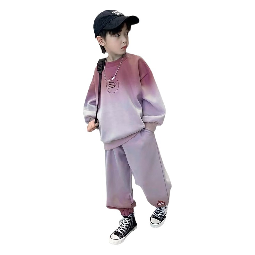 Boys' Trendy Autumn and Winter Outfit Set for Older Boys, Color-Block Sweatshirt, Casual Stylish Children's Clothing, Handsome and Cool Children's Wear