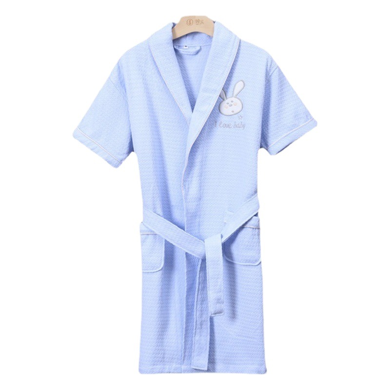 Cotton Children's Bathrobe Thin Waffler Short-sleeved Absorbent Swimming Bathrobe Boys and Girls Summer Cartoon Embroidered Pajamas