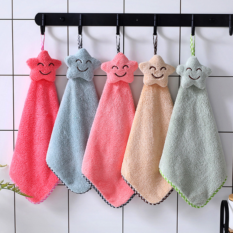 Starfish towel wholesale coral fleece cartoon thick absorbent hanging towel printed LOGO manufacturers