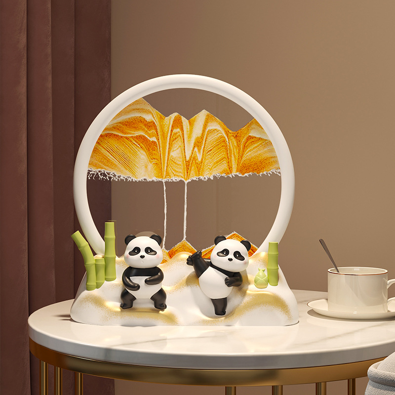 Simple 3D art panda quicksand painting decoration creative gift birthday decompression relief hourglass living room home decoration