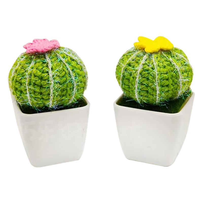 Hand-woven cactus potted finished wool crocheted artificial flower creative desktop home decoration gift gift
