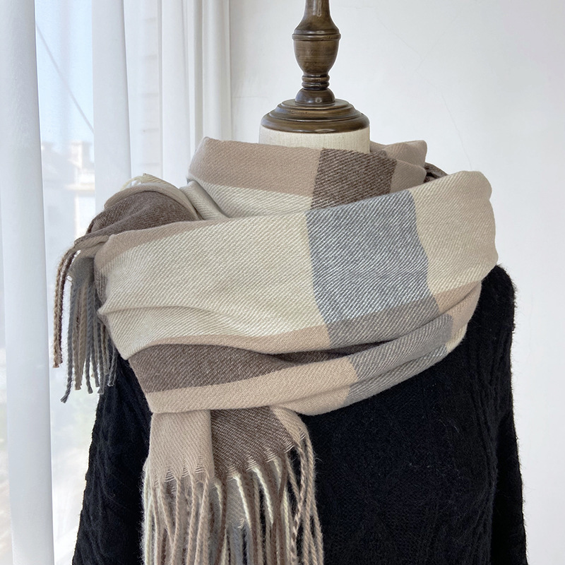 Picture of Plaid Scarf for Women 2024 New Autumn and Winter Korean Style Fashion Imitation Cashmere Tassel Shawl Thickened Warm Scarf Wholesale