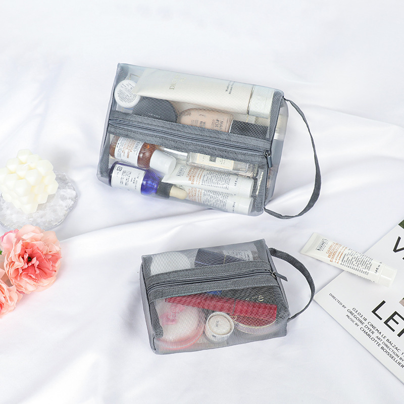 Picture of Mesh Portable Cosmetic Bag Women's Travel Transparent Wash Bag Skin Care Products Lipstick Eye Shadow Brush Storage Bag Large Capacity