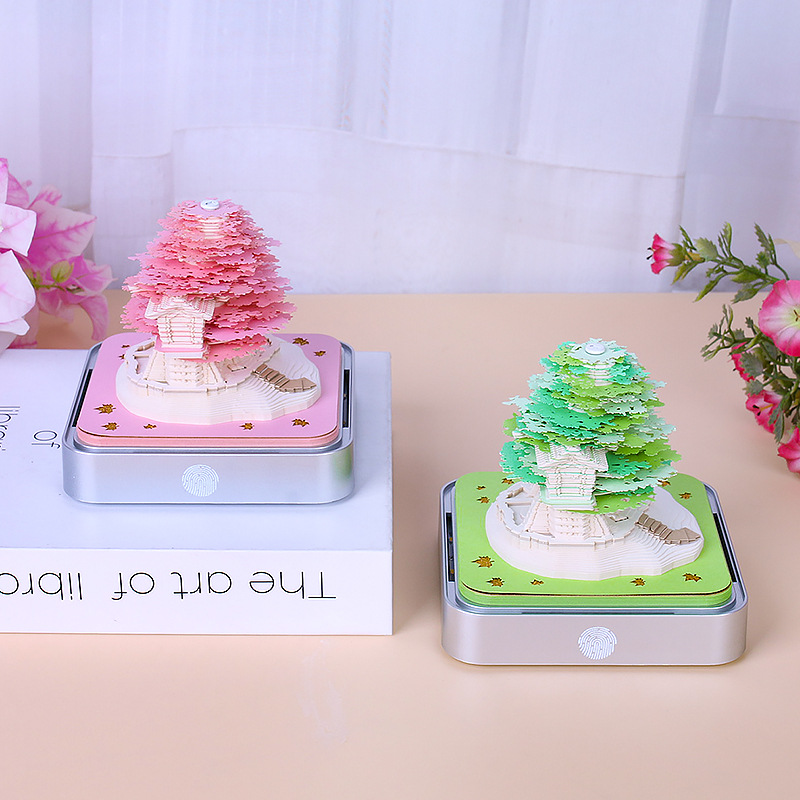 Picture of Cross-Border Christmas Gift Tree House Paper Carving Calendar Desktop Ornament Business Meeting Cultural and Creative Souvenir 3D Stereo Sticky Notes