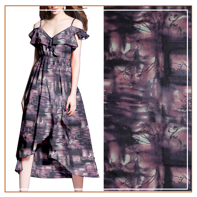 Chiffon Tie-Dye Printed Fabric Skirt Dress Suspender Skirt Shirt Top Shirt Semi-Transparent Outer Single New Fabric