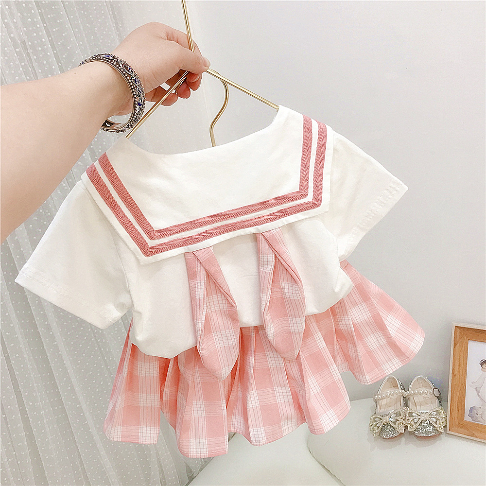 Mu Mu Family Girl's jk Uniform Skirt Children's Internet Popular Summer Suit Baby's Pleated Skirt Two-Piece Set College Style