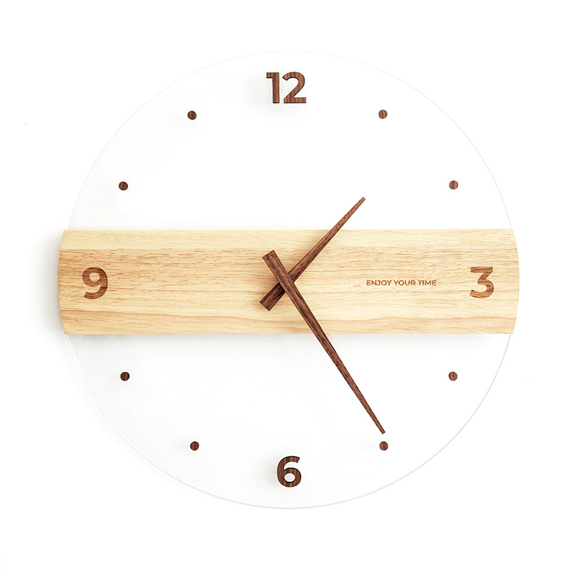 Picture of Creative Nordic Simple Real Wooden Wall Clock Transparent Clock Wall Clock Living Room Home Wall Clock Decorative Clock Light Luxury Watch