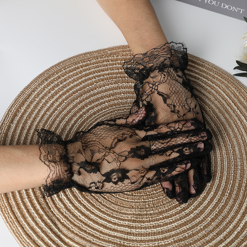 Picture of Bridal Gloves Red Wedding Dress Anime Lolita Accessories Pattern Sleeves Women's Short Lace with Fingers