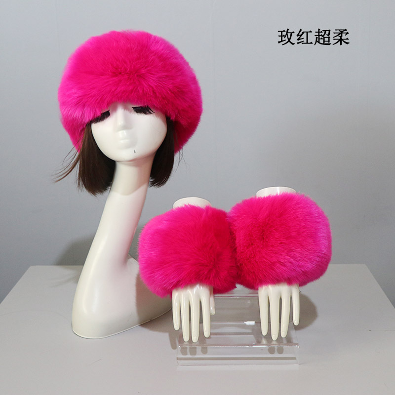 Picture of Hat Cuff Set Autumn and Winter Warm Imitation Fur Empty Top Hat Imitation Fox Mao Mao Cuff Foreign Trade Beanie Hat for Women
