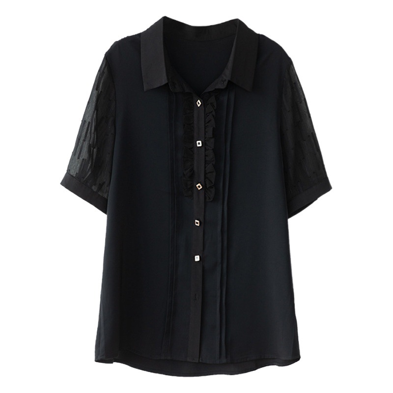 Short sleeve shirt 2023 Summer chubby girl plus size women's loose belly covering shirt New half sleeve 3/4 sleeve shirt