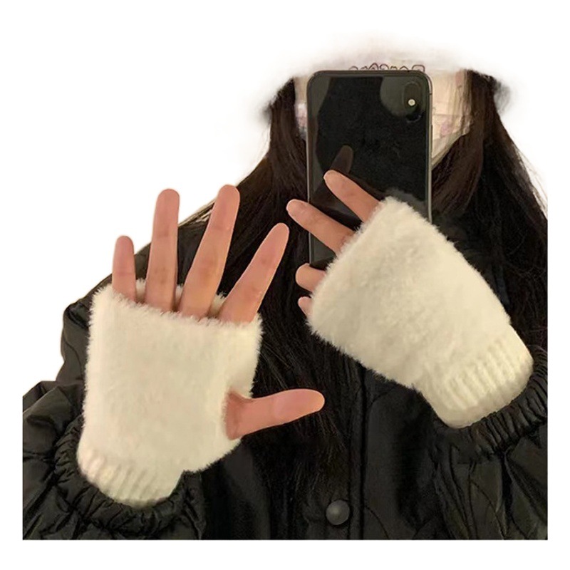 Autumn and Winter Half-Finger Flip-Top Knitted Gloves for Students, Office Writing, Cold Protection, Warmth, Fingerless, Versatile, Touchscreen Compatible