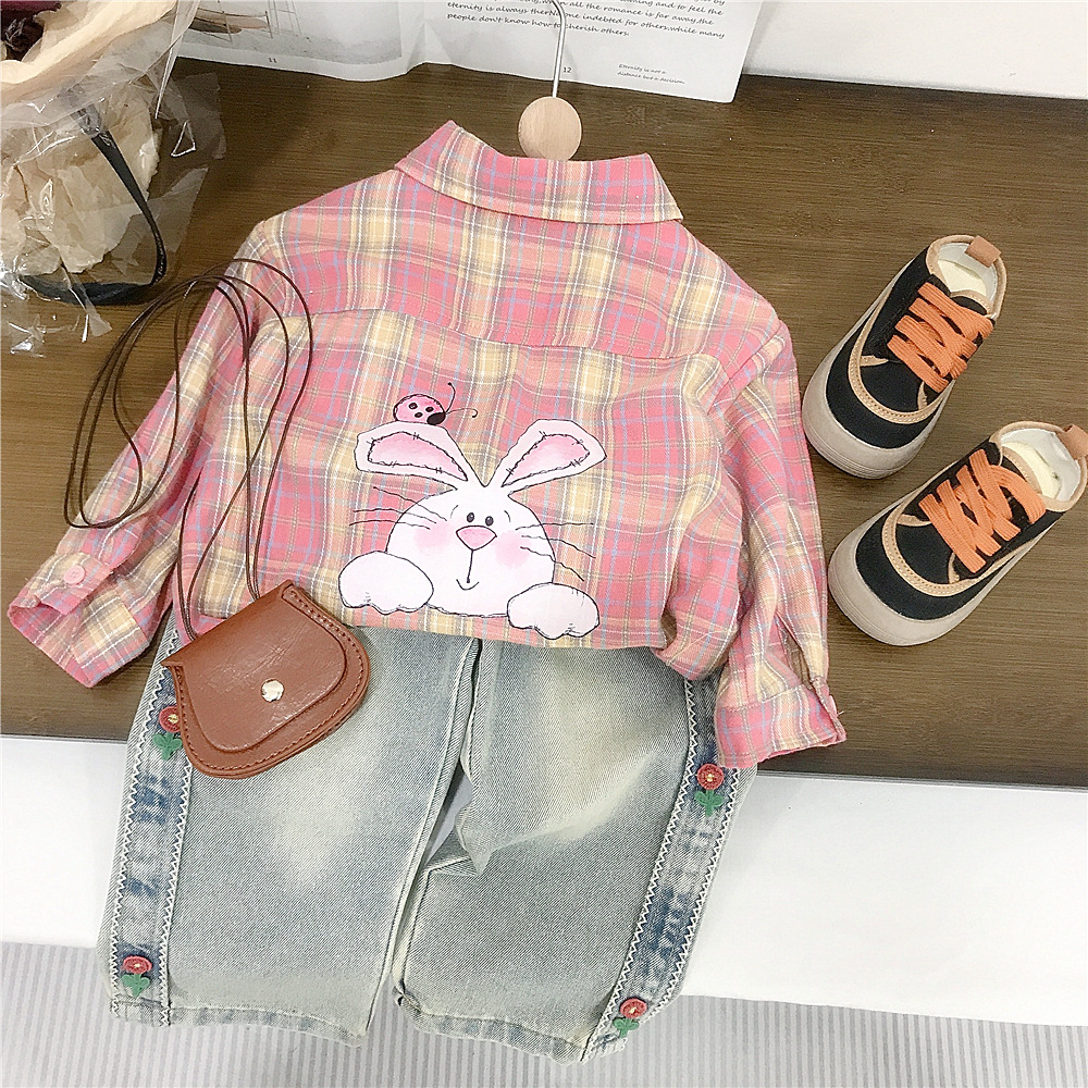 Picture of Children's fashionable pink plaid shirt spring new girls' Korean-style long-sleeved shirt baby Autumn top foreign trade
