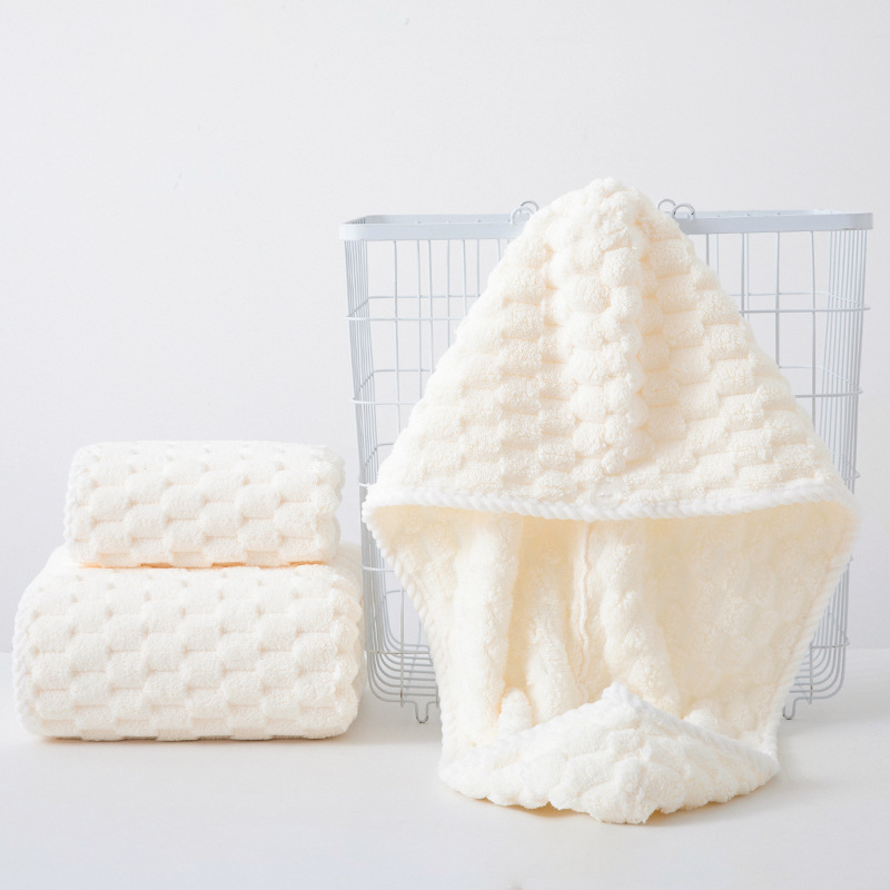Picture of Cloud grid suit household bath towel hair drying cap absorbent quick-drying Golden Turtle velvet lint-free thick soft towel