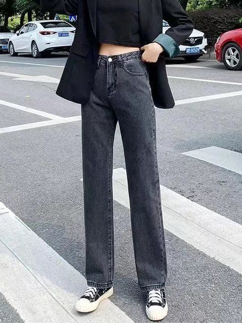 2023 new spring and autumn Black gray wide-leg jeans women's high waist draping loose slimming straight mop pants