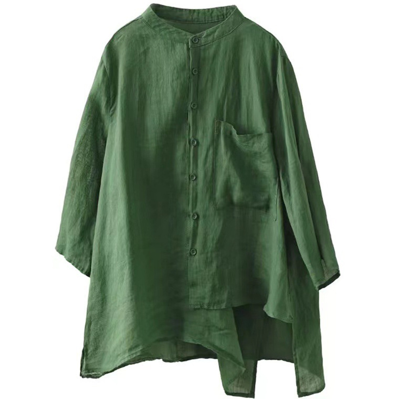 Picture of Cotton and Linen Shirt Women's 2024 Spring and Summer New Retro Design Sense Niche Seven-point Sleeve Loose Belly Covering Thin Top