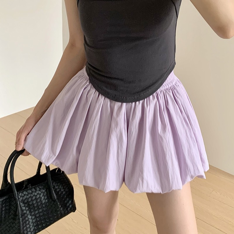 Purple bud short skirt for women, summer anti-exposure pumpkin puffy skirt, petite figure with a high waist and slimming A-line skirt pants