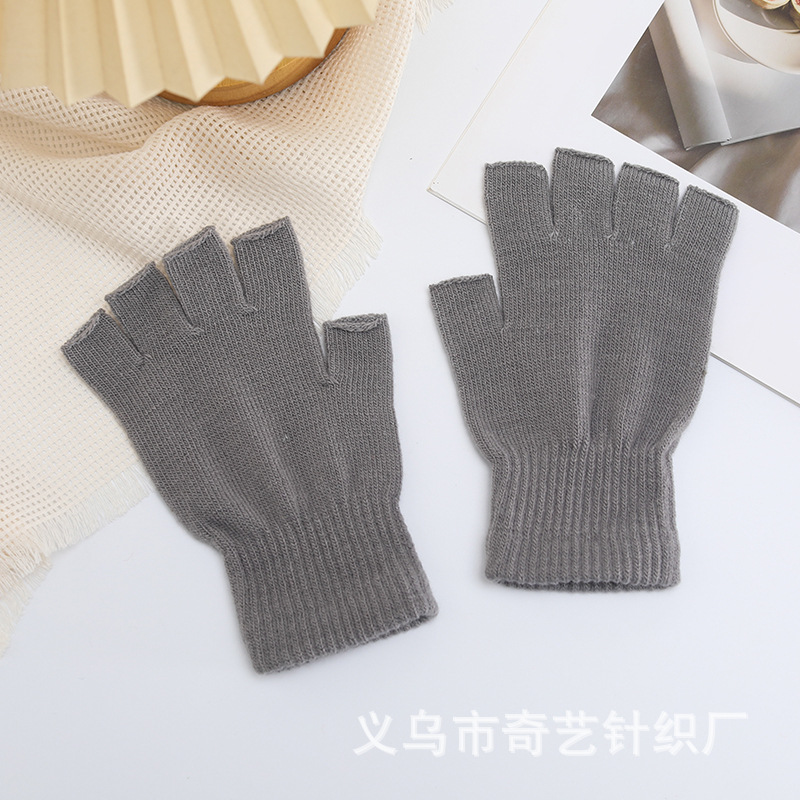 Picture of Black half finger finger elastic stretch acrylic knitted winter gloves for mobile phone