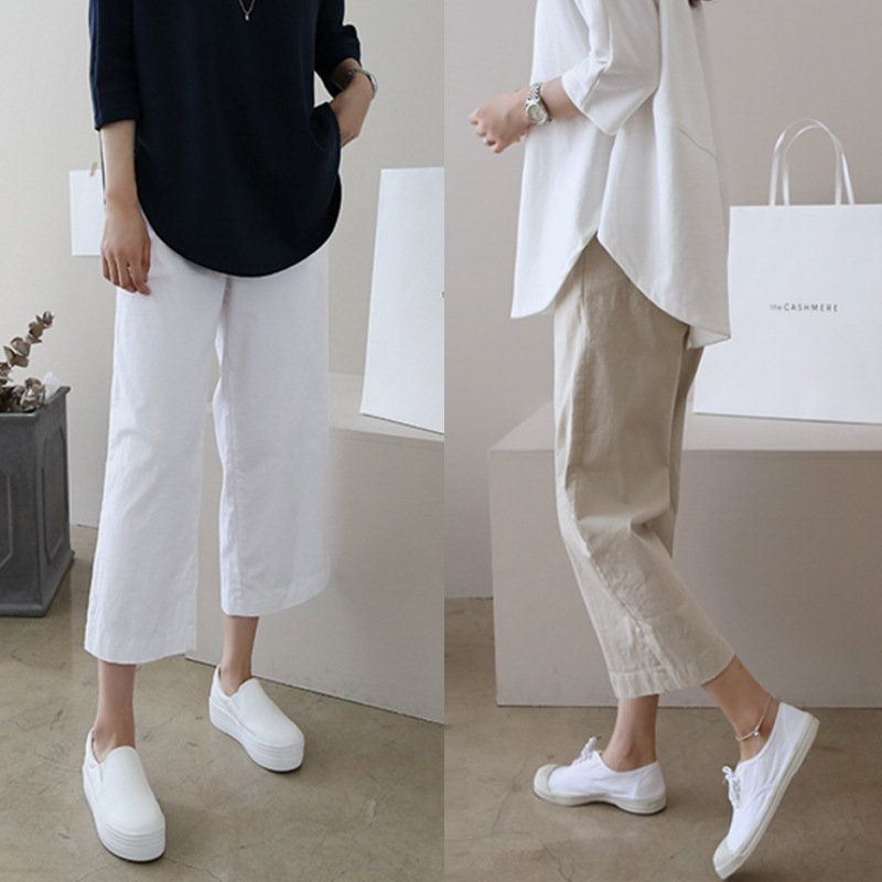 Wide Leg Pants 2020 New Summer Seven-Nine Cotton and Linen Pants Women's Summer Students Loose Korean-style All-match Linen Casual Pants Women