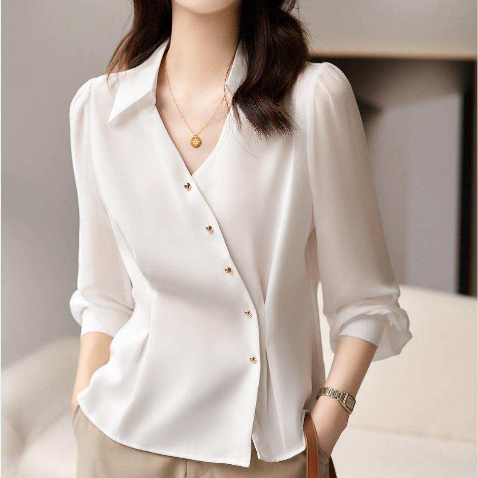 Picture of Professional and Clean Commuting Slimming Style Decorative Oblique Placket/Light Mature Style Shirt Women's Spring and Autumn Elegant Top