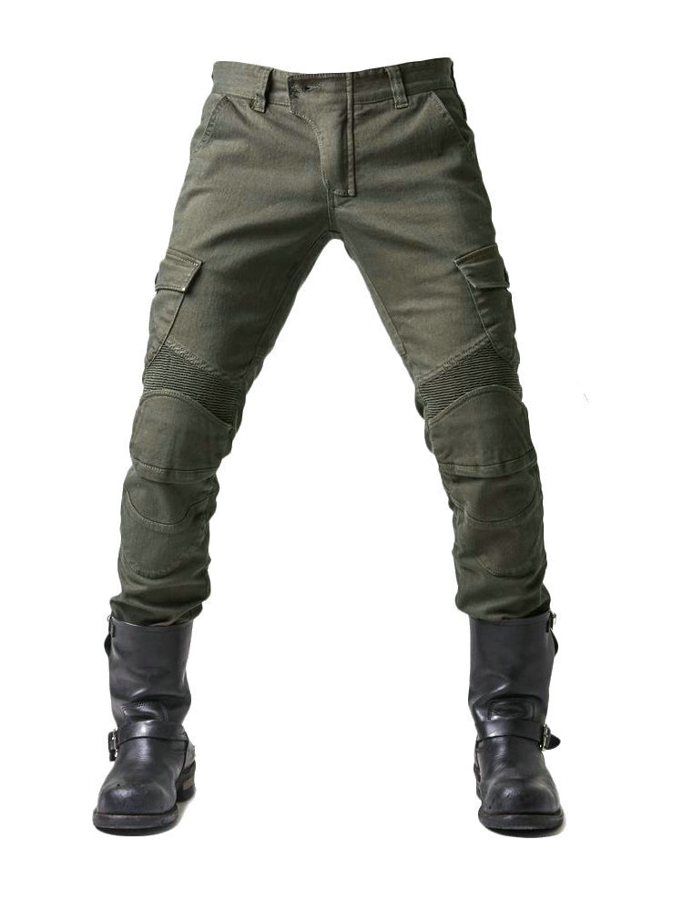 Picture of Genuine Cycling Pants Men's Summer Motorcycle Motorcycle Anti-fall Knight Equipment Four Seasons Elastic Cowboy Army Green Racing Pants