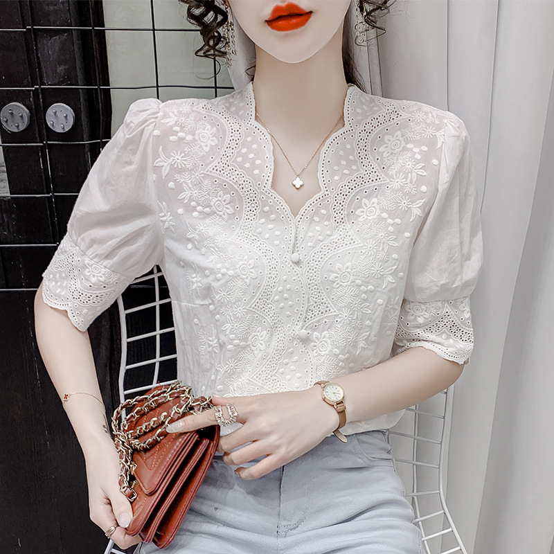 Picture of Summer white chiffon shirt women's summer 2024 new fashion very fairy clothes western style short sleeve shirt
