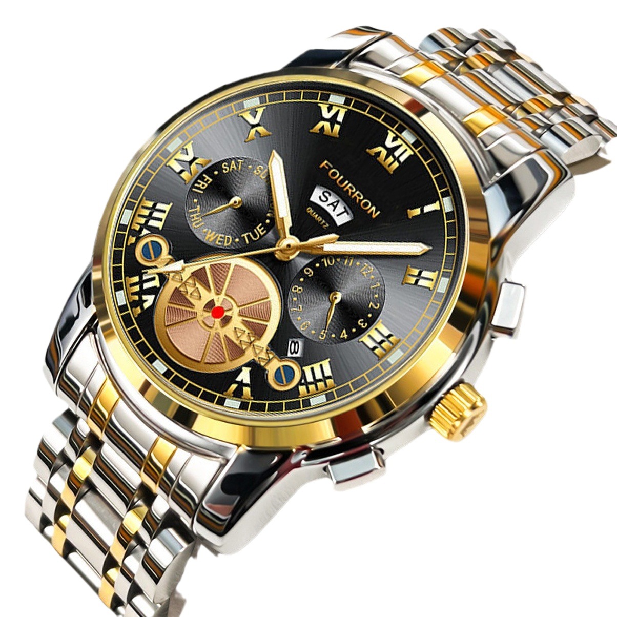 New watch men's fashion tourbillon watch men's quartz steel belt multi-functional non-mechanical men's wholesale