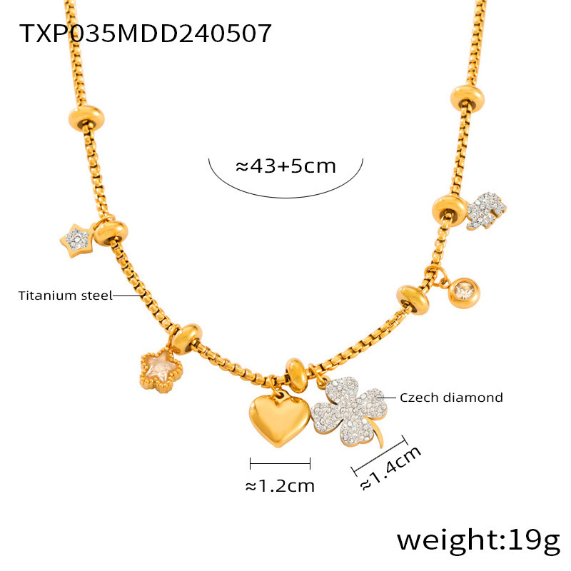 Picture of Korean Style Ins Style Fashion Transfer Beads Bracelet Necklace Internet Celebrity Design Simple Four-leaf Flower Diamond suit Niche Female