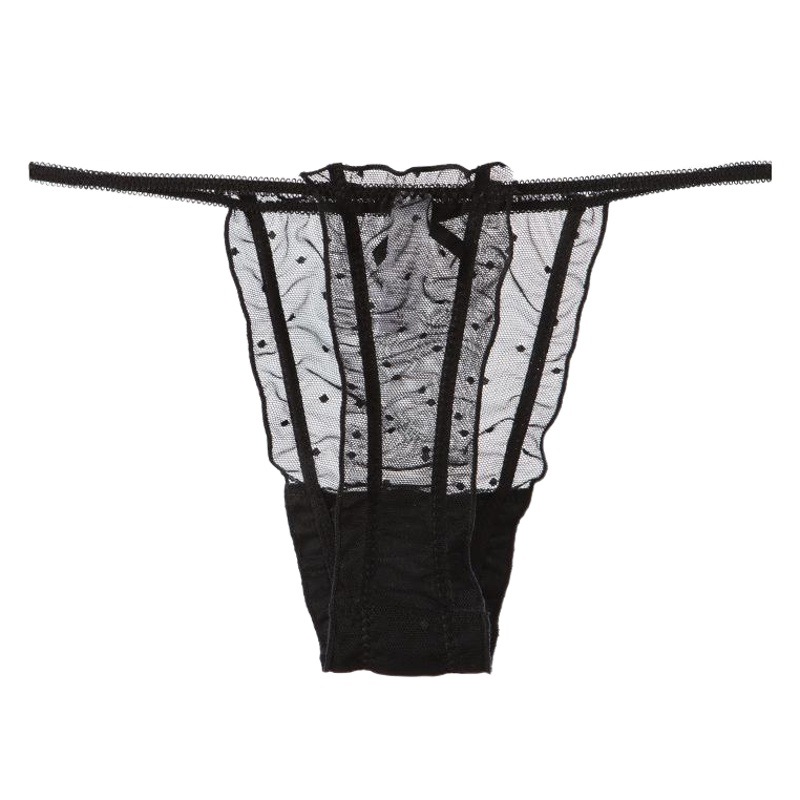 Japanese Women's Full Lace Hollow Transparent G-string Sexy Sex Underwear Solid Color Non-marking Twisted T-pants with Low Waist