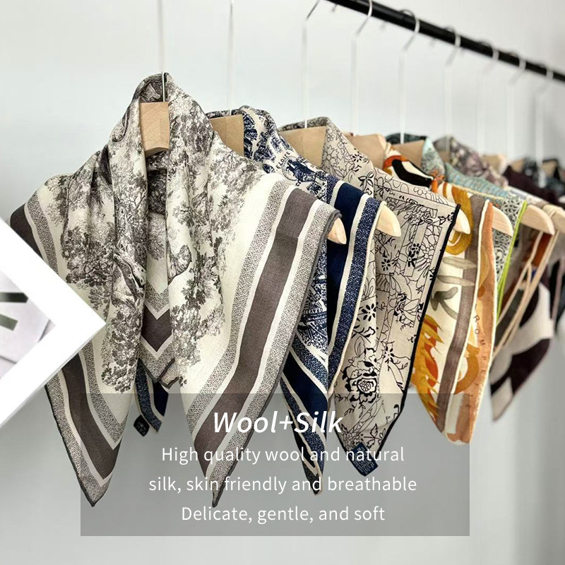 Animal Jungle Silk Wool Scarf for Women, Autumn and Winter Warm Silk Wool Large Square Scarf, Large Shawl, European and American Street Style