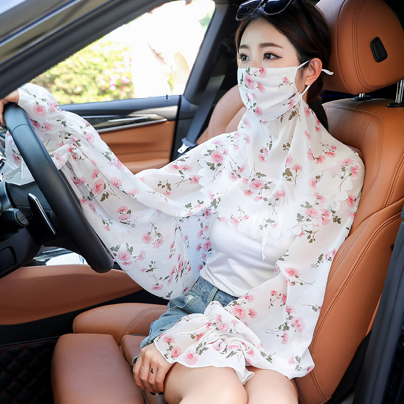 New Style Summer Embroidered Driving Sun Protection Clothing Chiffon Sun Protection Shawl Horn Sleeve Sleeve Shade Scarf Women's Scarf