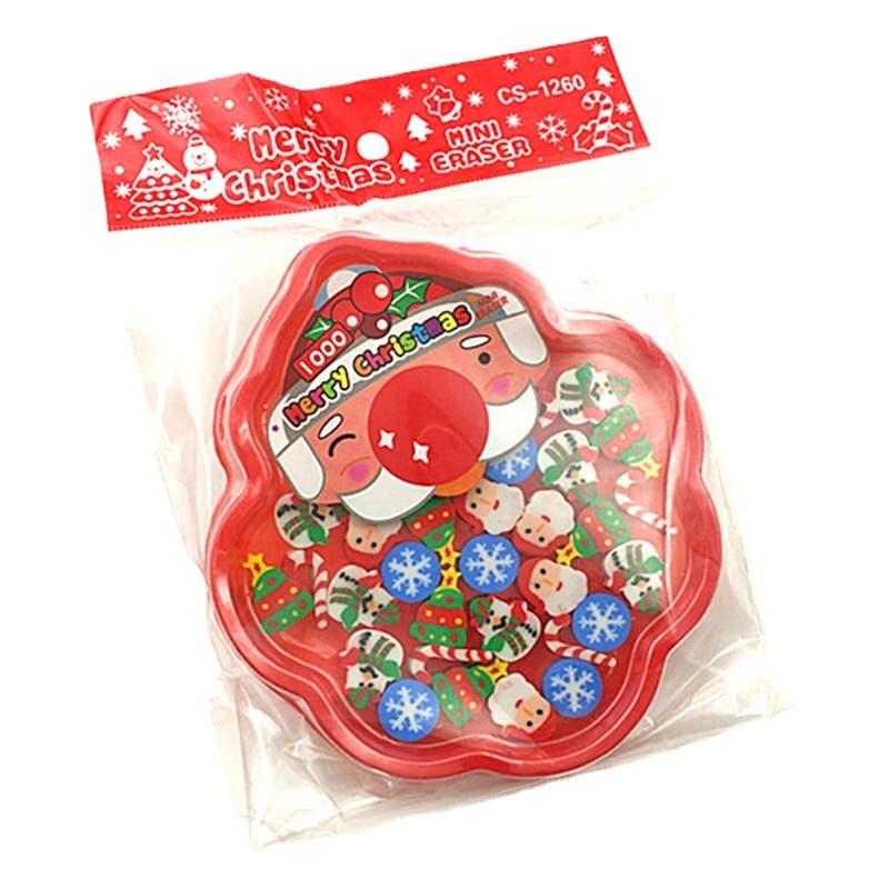 Creative Christmas small particle eraser cartoon color tray rubber stationery set Holiday Gifts Wholesale