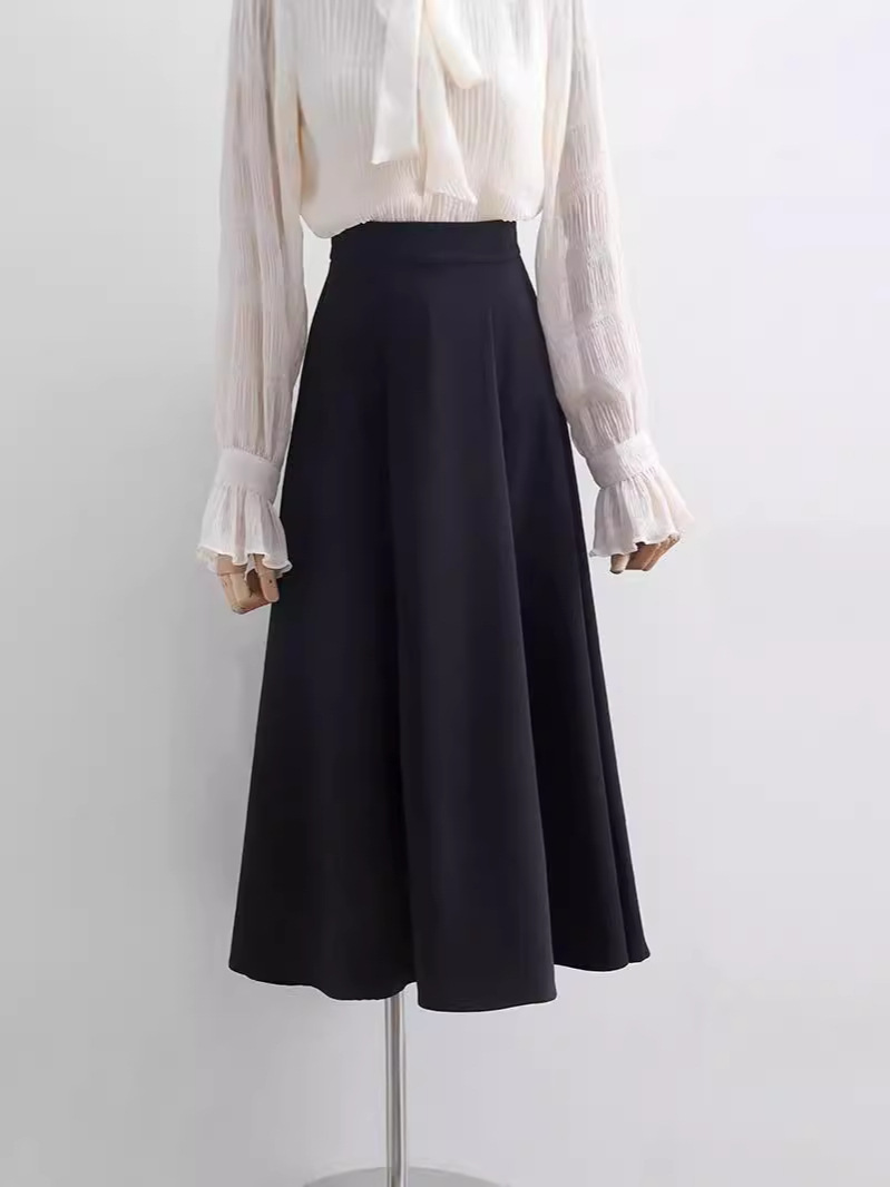 2024 Autumn New Women's Elegant Simple Suit Solid Color Loose Slimming Mid-length Skirt Elacite High Waist Skirt