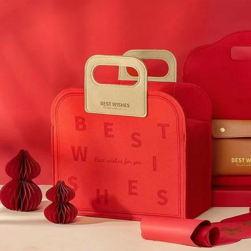 Felt bag gift box empty box packaging box hand gift exquisite logo candy box red large capacity