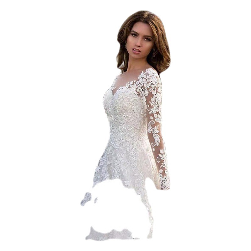 2025 summer new European and American women's Amazon long sleeve off shoulder bridal wedding dress dress dress 8801