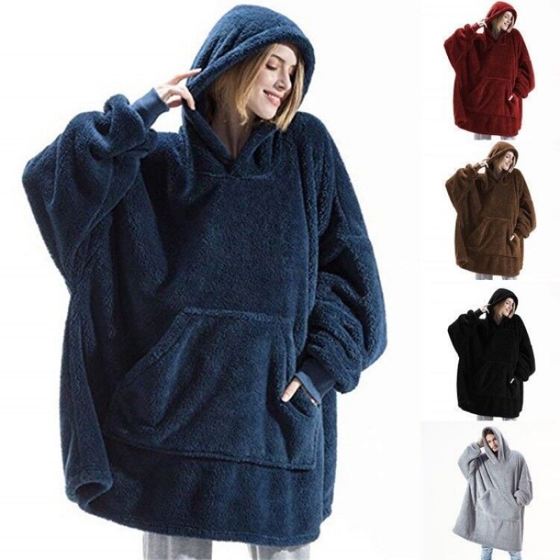 Picture of Cross-border Amazon Autumn and Winter Comfortable Loose Double-sided Fleece Hoodie Thickened Wearable Blanket Couple's New Home Clothes