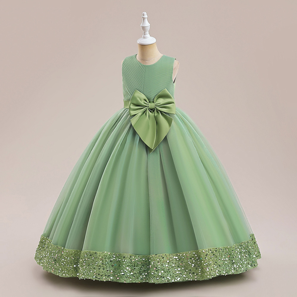 Children's long wedding dress puffy mesh princess dress 3-15 years old middle and big children's clothing girls' catwalk show costume
