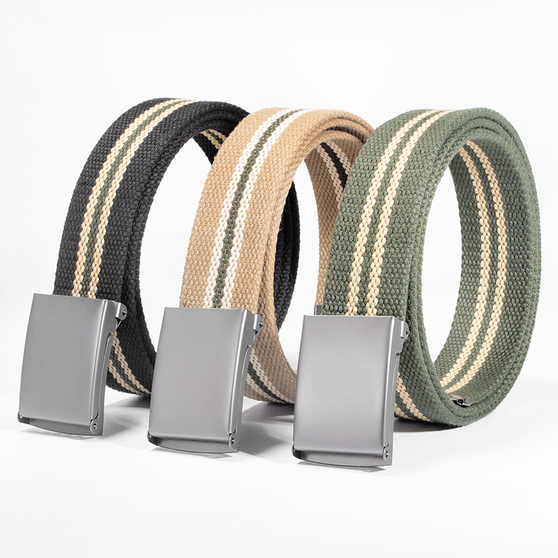 2025 New Canvas Belt Flip Belt for Men and Women, Teenagers and Students, Military Training Iron Buckle, Versatile Casual Belt