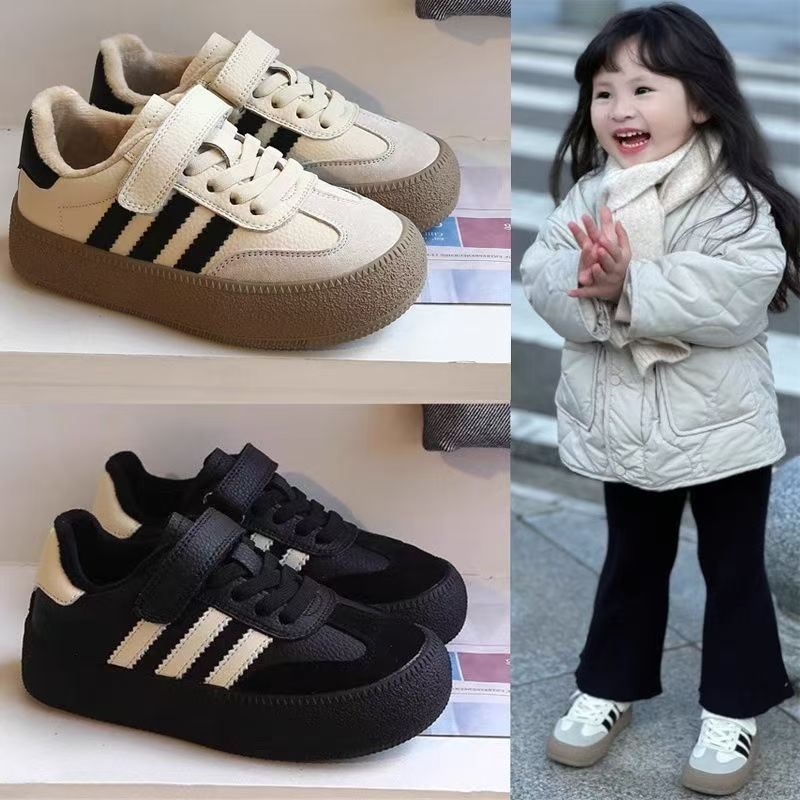 Children's Shoes Boys 2024 New Autumn Board Shoes Girls White Shoes Black fleece-lined Two Cotton Shoes Boys Autumn