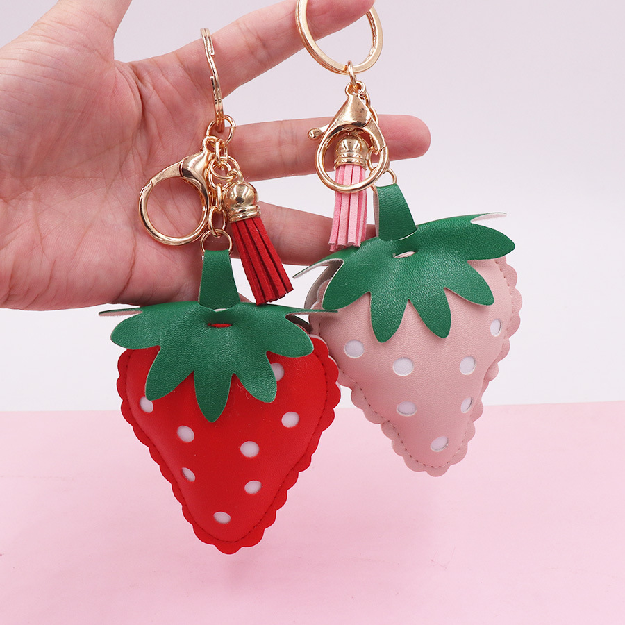 Strawberry Leather Keychain ins Leather Cotton-filled Car Keychain Bag Pendant Phone Case Headset Accessories