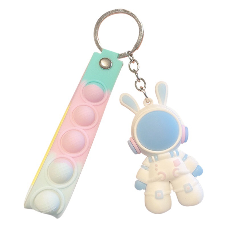 Space Rabbit Keychain with Leather Strip Car Keychain School Bag Pendant Dragon Boat Festival Small Gift 61 Student Gift