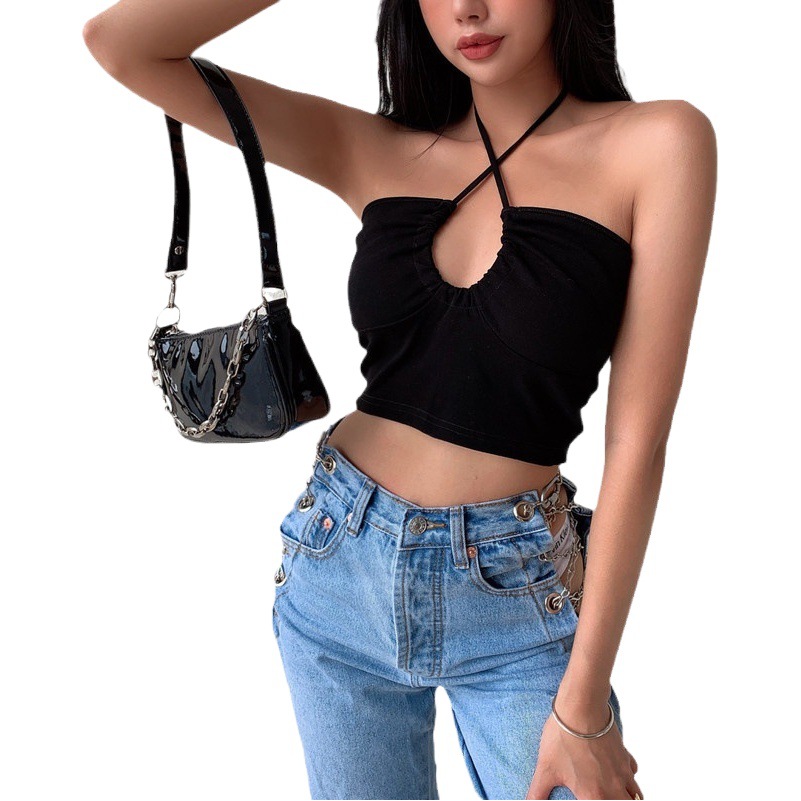 Liviains Low-Cut Drawstring Camisole for Women, Slim-Fit Cropped Top, Sexy Versatile Tank Top