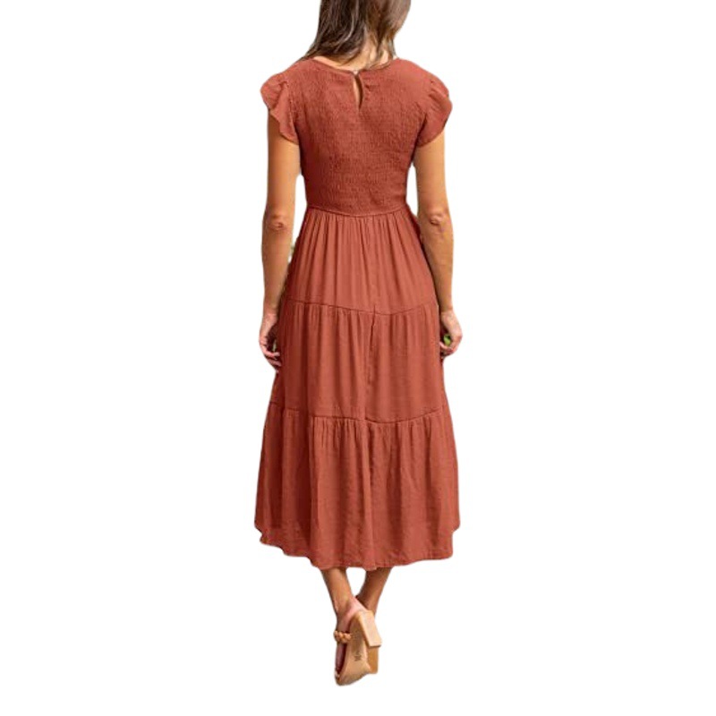 2025 European and American TEMU Amazon Summer Women's Bohemian Flying Sleeve Mid-Length Dress Short Sleeve dress