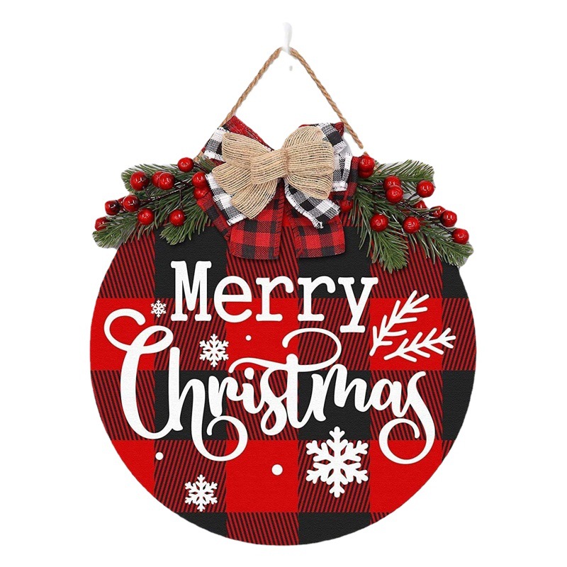 Amazon American Christmas Wooden Welcome Sign Red Round Christmas Pendant Wooden Decorative Garland