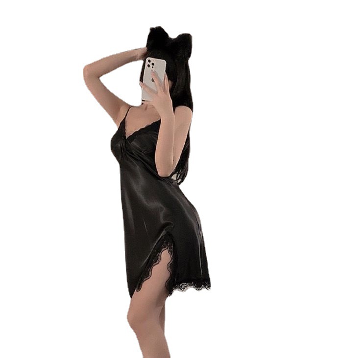 Picture of Spring and Summer new private lace sexy pajamas women's satin chiffon strap nightdress hot temptation home wear pure desire