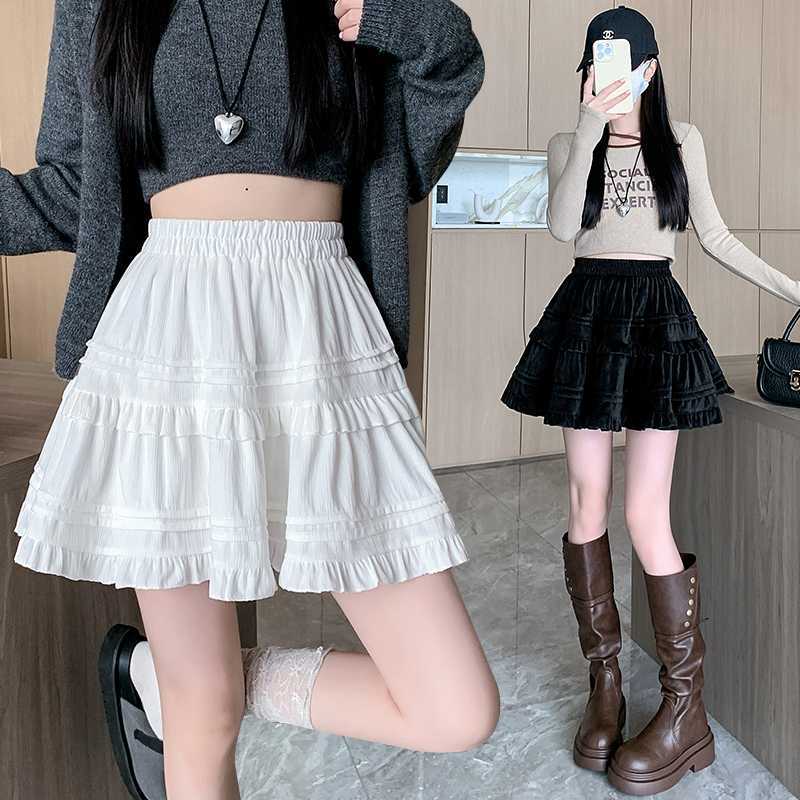 Real-life Ballet Style White Skirt Women's Autumn and Winter Style Puff Cake Skirt Ruffled Skirt