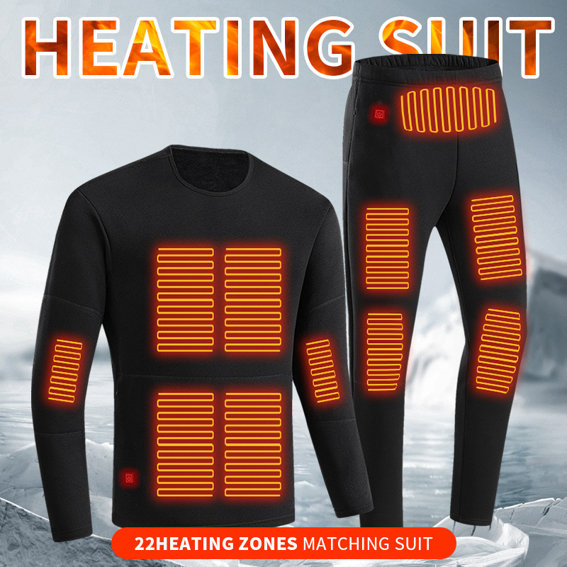 Picture of Cross-border Intelligent Heating Thermal Underwear Men's 22 Zone Electric Heating Constant Temperature Heating Autumn Clothes and Pants Thickened and Velvet Suit