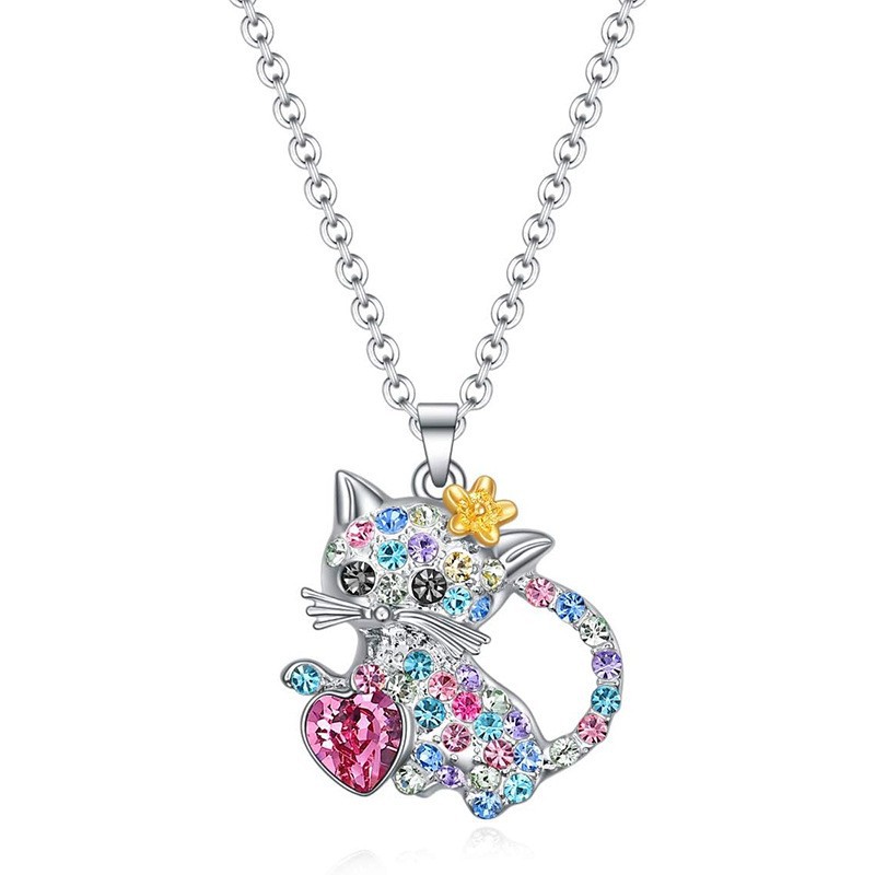 Picture of Cross-border wish cute color cat diamond pendant simple jewelry female European and American animal cartoon clavicle chain necklace