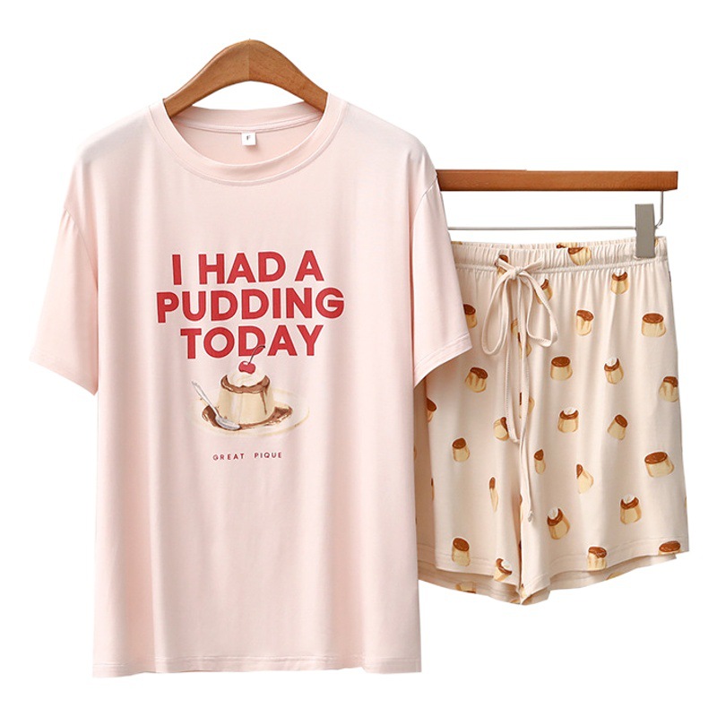 Cartoon Modal Pajamas Women's Summer Short Sleeve Shorts Thin Loose Round Neck Home Clothes Set Wholesale